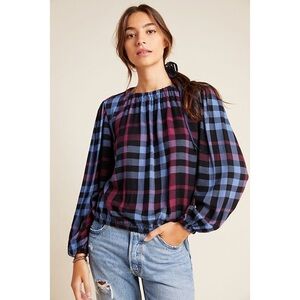 Cloth & Stone for Anthropologie Glacier Plaid Blouse Size M